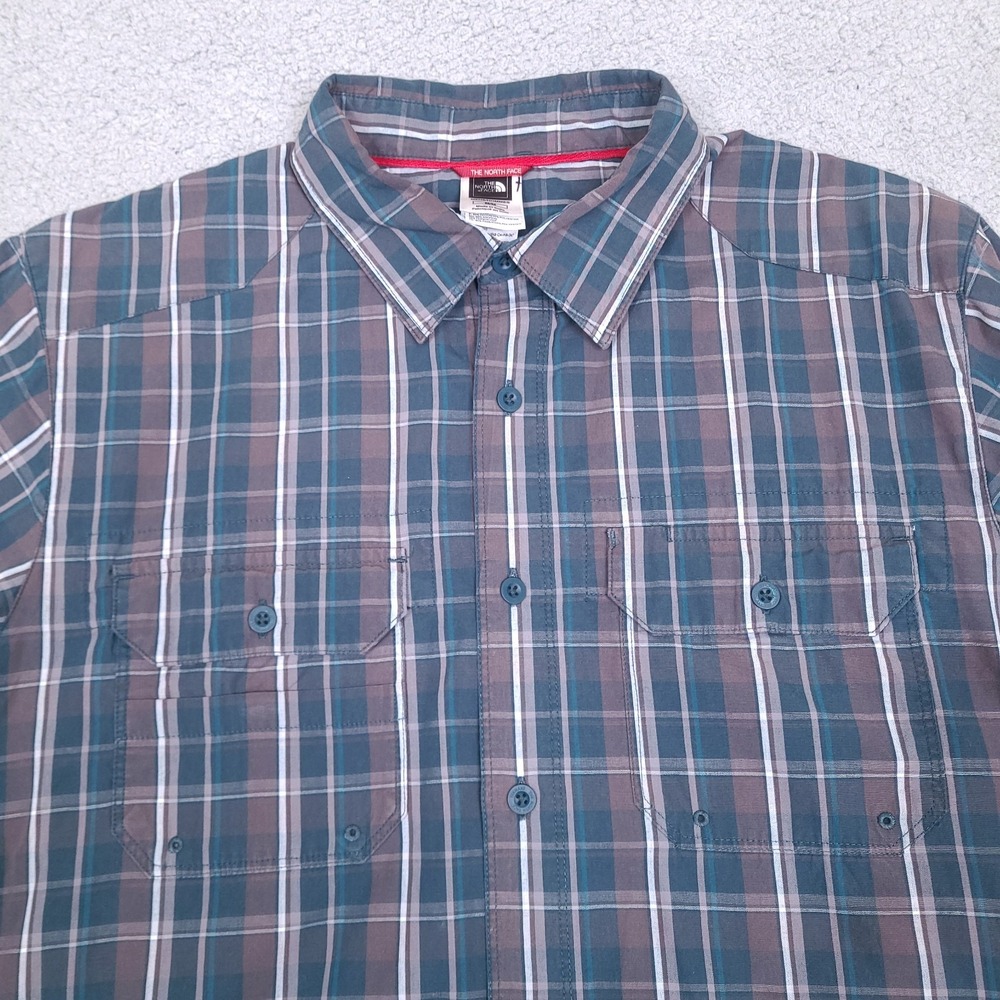 The North Face‎ Shirt Mens Medium Aqua Blue Gray Plaid Button Down Long Sleeve